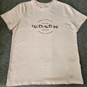 COACH T-shirt Womens Medium Pink Peach Embroidered Floral House Of Leather *READ
